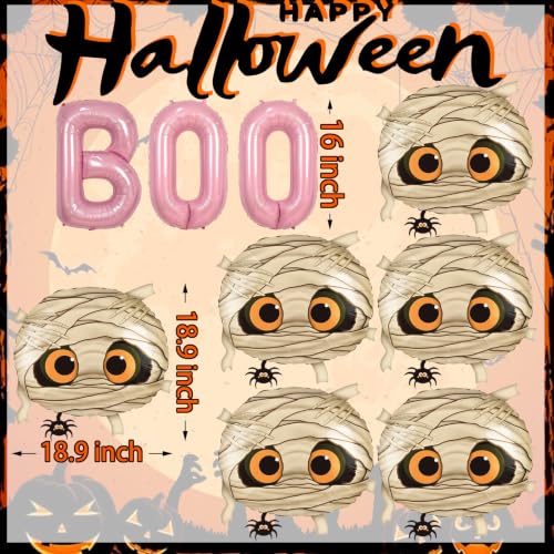 Pink Halloween Balloons Set - 9 Pieces Mummy & Boo Foil Decorations