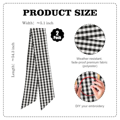 Black White Plaid Sash Set for Home Decor & Events - 2 Pack