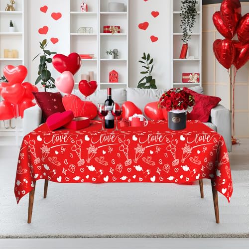 Red Valentines Day Tablecloth 3 Pack - Large Disposable Heart Love Table Cover