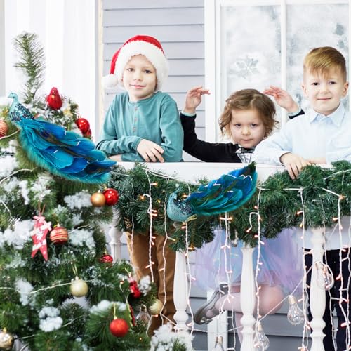 6 pcs Christmas Peacock Ornaments Blue Feather Tail Glitter Decor for Tree & Garden - Variation of THIS listing