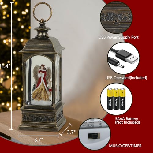 Lighted Angel Christmas Snow Globe Lantern with Music & Timer - 6-Angel
