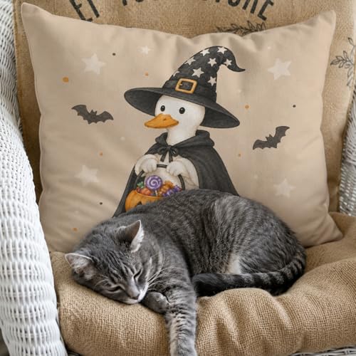 Halloween Witch Goose Throw Pillow Cover 18x18 - Magic Witch Goose Variation