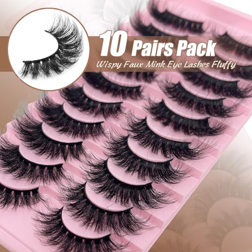 Wispy Mink Lashes Fluffy Cat Eye Fake Strips - 18mm Dramatic 3D Faux Mink