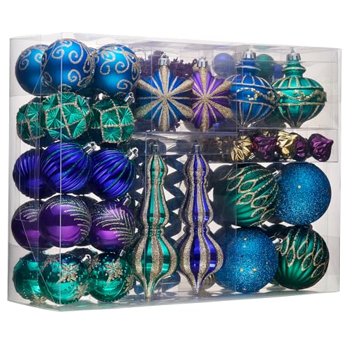 Christmas Ornaments Set 120pcs Holiday Tree Decorations with Peacock Theme