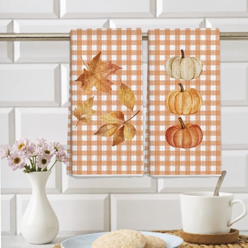 Fall Pumpkin Maple Leaf Kitchen Decor Dish Towels Set of 2 - Variation 14