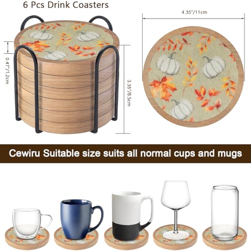 Pumpkins Coaster Set of 6 - Halloween Fall Round Drink Mats for Table Protection