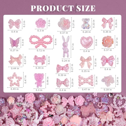 Pink Nail Charms Kit with 3D Gems & Rhinestones - 400+ Pieces for Nail Art & DIY Crafts