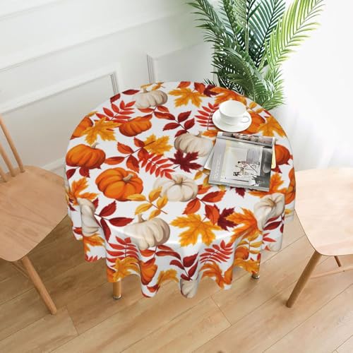 Fall Maple Leaf Tablecloth 60 Inch Round Harvest Autumn Pumpkin Decor