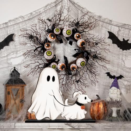 Halloween Wooden Table Sign Decor Ghost Walking Dog Centerpiece