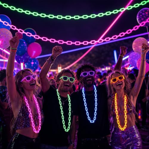 Glow in The Dark Neon Plastic Chain - Fluorescent Party Decor 10 Pcs Under UV Light