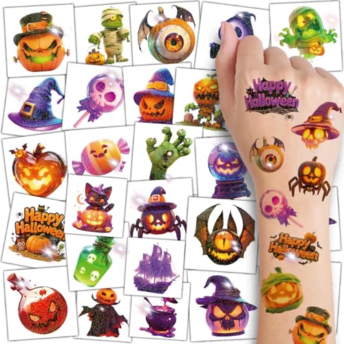 Kids Glitter Halloween Tattoos Set - 74 Washable Temporary Party Stickers
