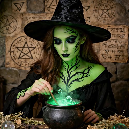 Witch Makeup Kit for Halloween Face Paint SFX Costume - Green Face Paint, Brushes, Lashes