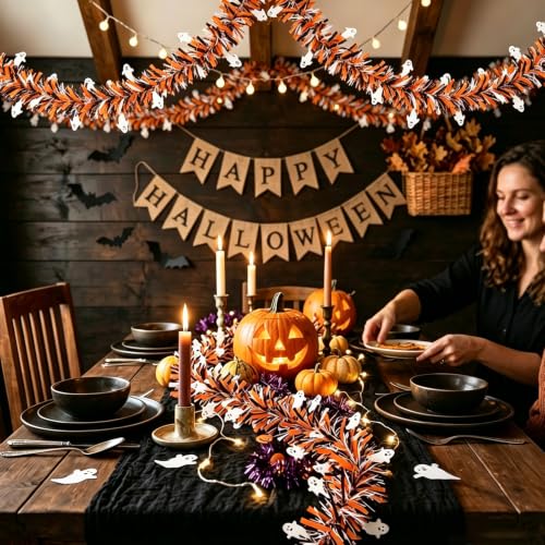 33ft Ghost Tinsel Garland Halloween Decoration Twist Hanging Decor for Party & Home