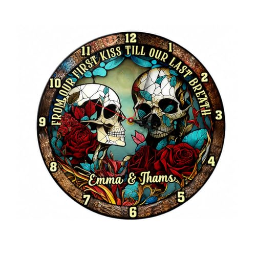 12 Inch Gothic Skull Rose Wall Clock - Halloween Decor & Home Accent