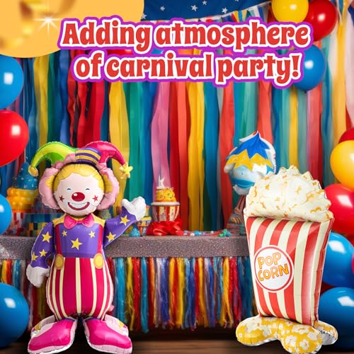 Self-Standing Popcorn and Clown Balloons Kit - Carnival Party Decor