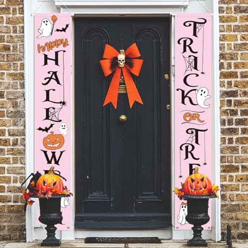Pink Halloween Porch Banner for Front Door - Trick or Treat Decorations