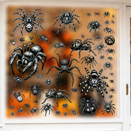 Halloween Window Clings - 8 Sheets Large Black Spider Web Decals for Home & Party Decorations