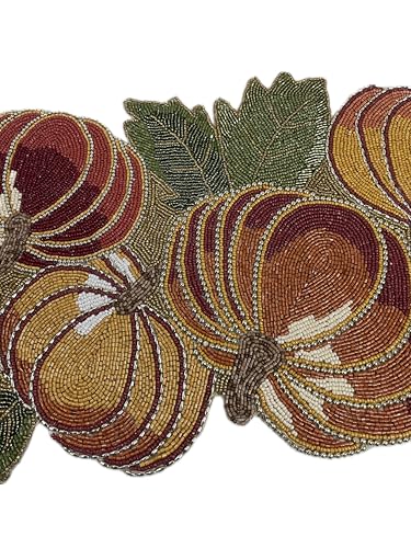 Halloween Fall Beaded Table Runner - Colorful Autumn Table Decor 36x14 Inches