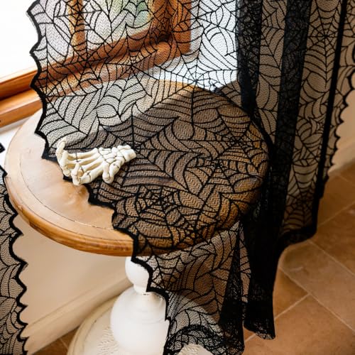 Halloween Black Lace Curtains 72 Inch - Dark Academia Sheer Panels, Pack of 2 - Black / 52" W x 72" L