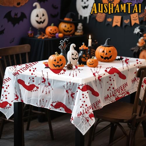 Halloween Zombie Blood Handprint Disposable Tablecloth 54x108 Inch