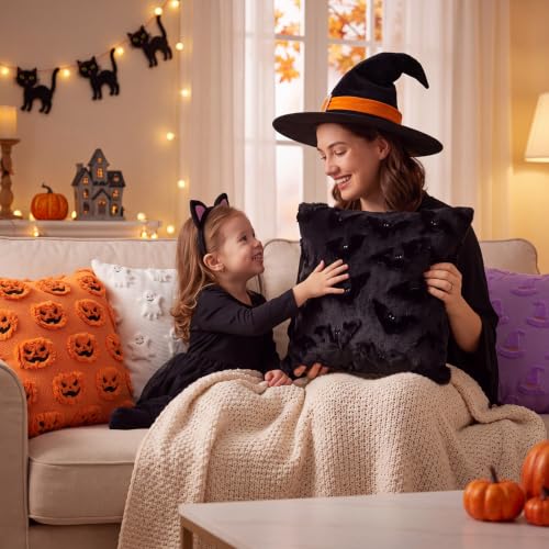 Halloween Throw Pillow Covers Set - 4 pcs 18x18 Inch Autumn Embroidered Decor