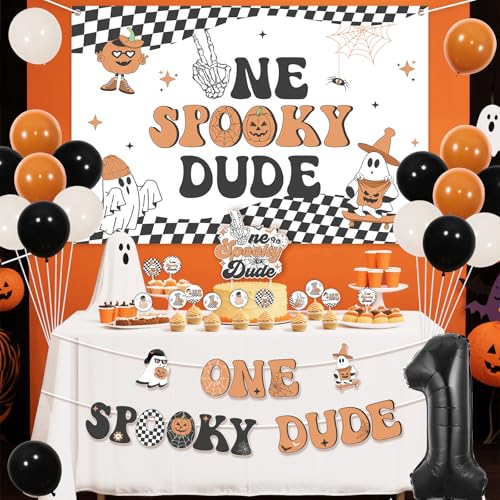 Halloween First Birthday Party Decorations Boy Spooky Dude Banner Backdrop Balloons Set