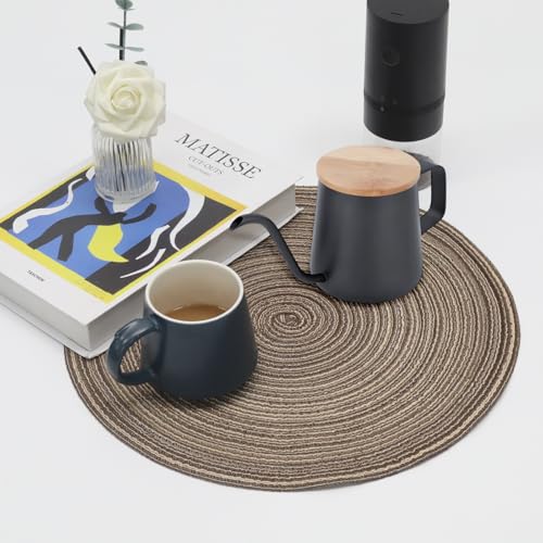Coffee 15 Inch Round Braided Placemats Set of 4 - Woven Table Decor