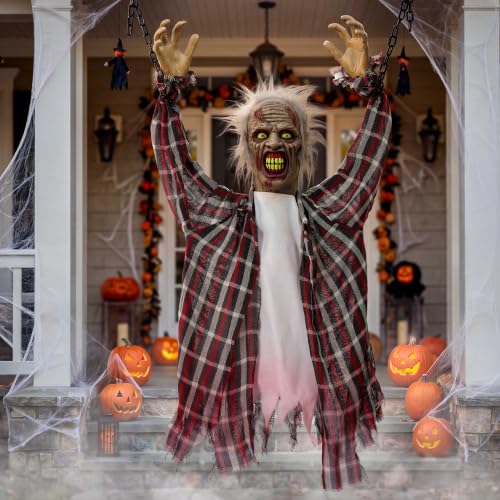 Halloween Animated Hanging Grim Reaper Prop with Voice Control & Glowing Eyes - Multi Color