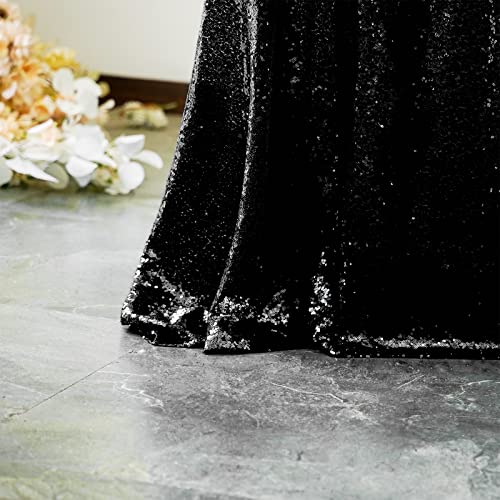 Black Sequin Rectangular Tablecloth 90x132 Inch Glitter Party Cover - Variation: Black / 132" x 90"