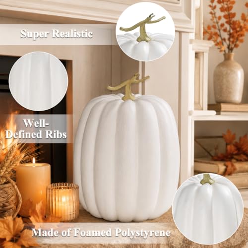 Large White Faux Pumpkin - Rustic Fall Harvest Decor for Halloween & Thanksgiving