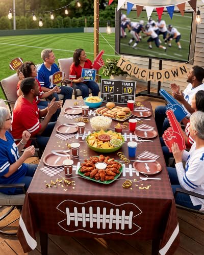 Football Plastic Tablecloth 54x108 Inch - Disposables for Rectangle Tables - 8 Pack