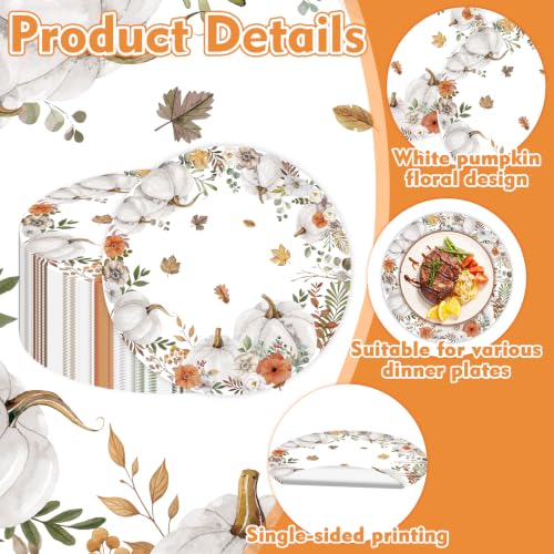 Fall Paper Placemats with White Pumpkin Design - 50 Pack, 13.4 Inch