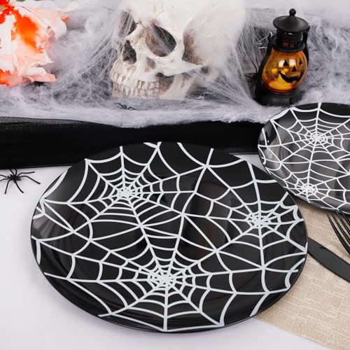 Black Halloween Disposable Plates Set for 30 Guests - Web Design, Party Supplies