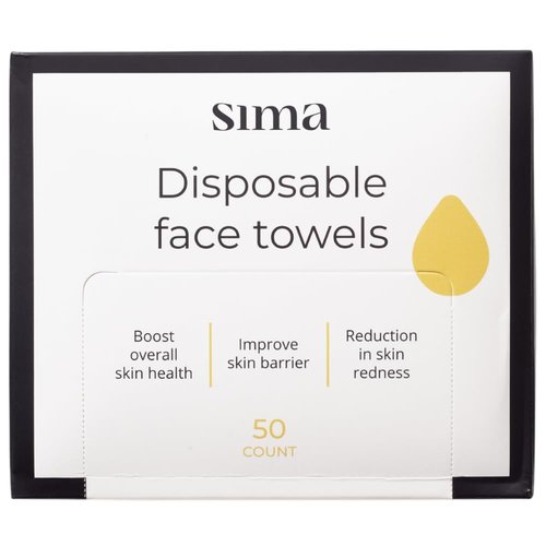 Sima Disposable Face Towels for Drying - 100% Cotton Face Wipes 50 Pack - Biodegradable Makeup Remover for Sensitive Skin, Gentle Clean Facial Cloth - Ultra-Soft & Lint-Free, Cruelty Free