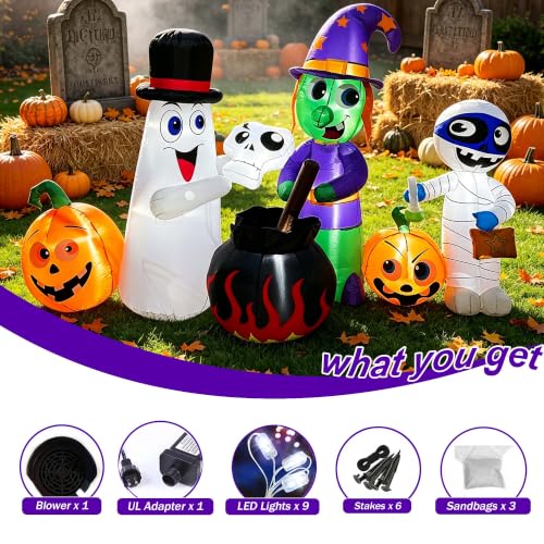 8 Ft Halloween Inflatable Witch Ghost Mummy Yard Decorations with LED Lights