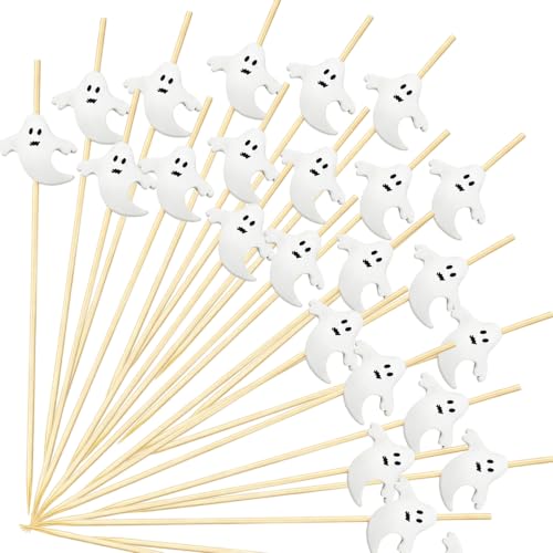 Ghost Halloween Toothpicks - 4.7 Inch Biodegradable Cocktail Picks for Party Food