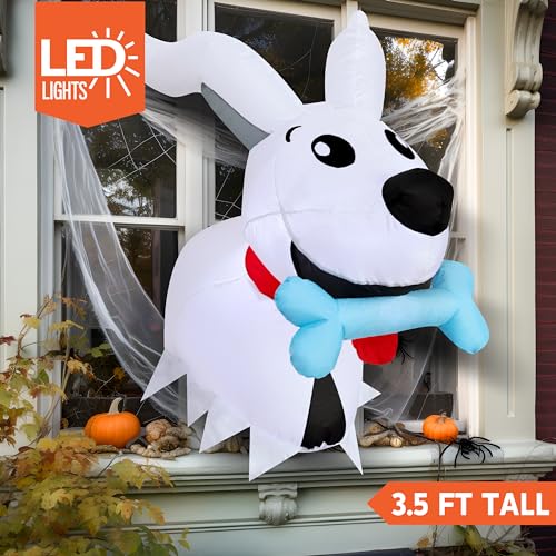 Halloween Inflatable Dog Ghost Window Breaker - Outdoor Yard Decor with LEDs