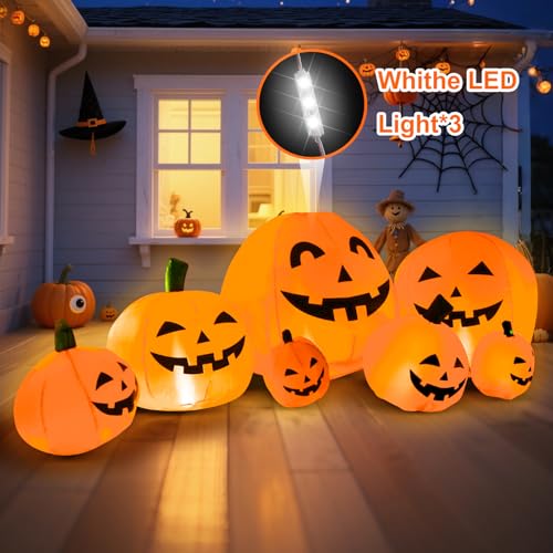 7.6 Ft LED Inflatable Pumpkin Halloween Yard Decoration with Stakes & Ropes