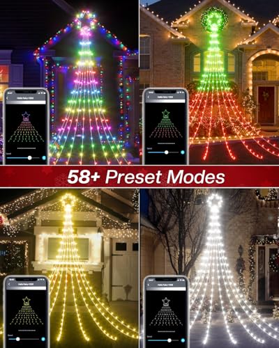 12 FT Outdoor RGB Waterfall Christmas Tree Lights with APP Remote & Music Sync