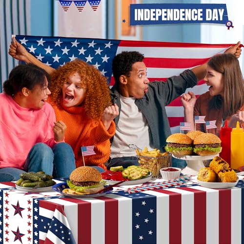 Patriotic 4th of July Tablecloth Set - Red White Blue Disposable Decor, 2 Pack