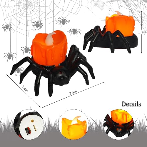 Halloween Spider Tea Lights Set - Flameless LED Candles for Party Decor