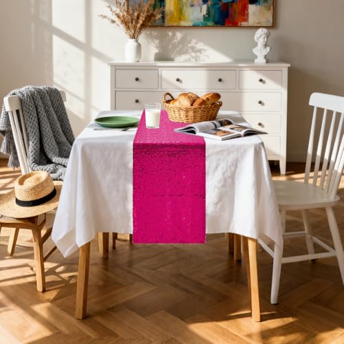 Fuchsia Sequin Table Runners 72 Inch Length - 10 Pack for Weddings & Events
