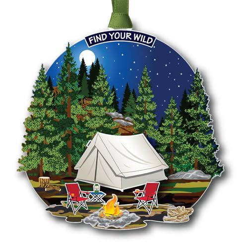 Nature Camping Ornament with Red Forest Chair and Tent - Handcrafted Holiday Decor