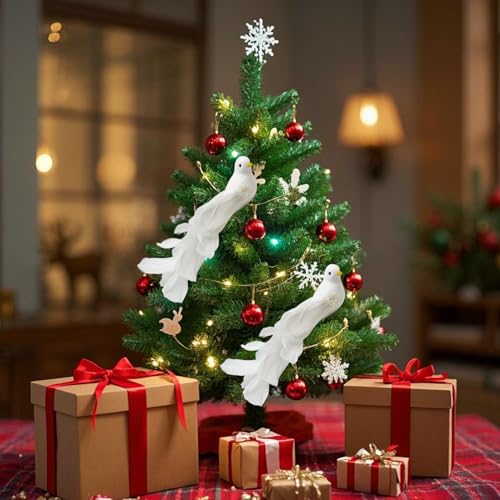 White Glitter Birds Clip-On Christmas Tree Decorations Set of 2 - 8 Inches