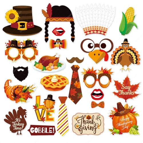 25Pcs Thanksgiving Photo Booth Props Set - Fall Party Decorations & Selfie Accessories