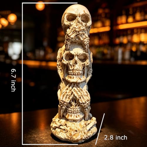 Gothic Skull Statue - See Hear Speak No Evil Stacked Skeleton Decor for Halloween & Home