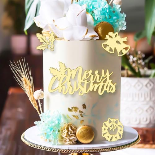 Christmas Bells Wreath Cake Topper - Acrylic Cupcake Decoration - Merry Christmas Variation