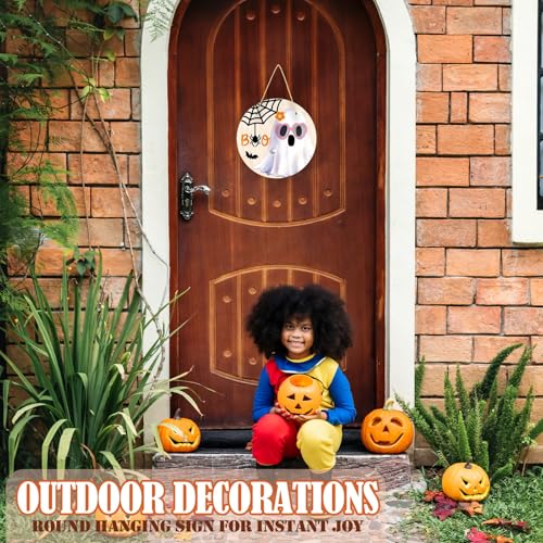Halloween Door Decorations - Cute Ghost Rustic Sign for Seasonal Cheer
