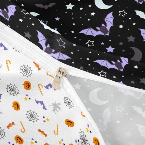 Purple Bat Halloween Duvet Cover Set - Moon Stars Galaxy Bedding, Queen Variation 13