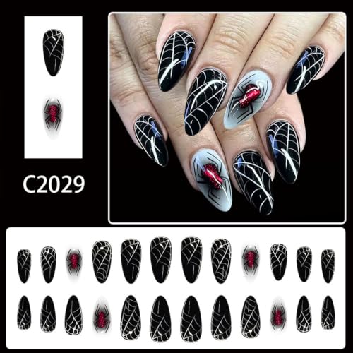 Halloween Press On Nails Almond Medium with Glitter Spider Web Design - Black, 24 Pcs - Variation of THIS listing 28
